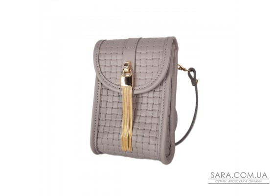 Сумка жіноча "Лайк" натуральна шкіра, бежева (лате) тиснення венето , з ланцюжком