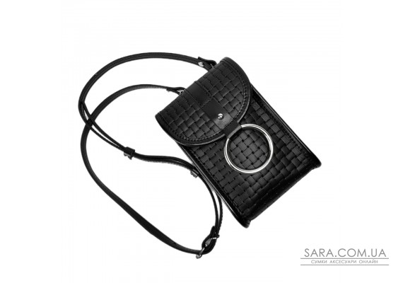 Сумка жіноча "Лайк" натуральна шкіра, чорна тиснення  венето , з кільцем