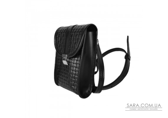 Сумка жіноча "Лайк" натуральна шкіра, чорна тиснення  венето , з замком клавіша