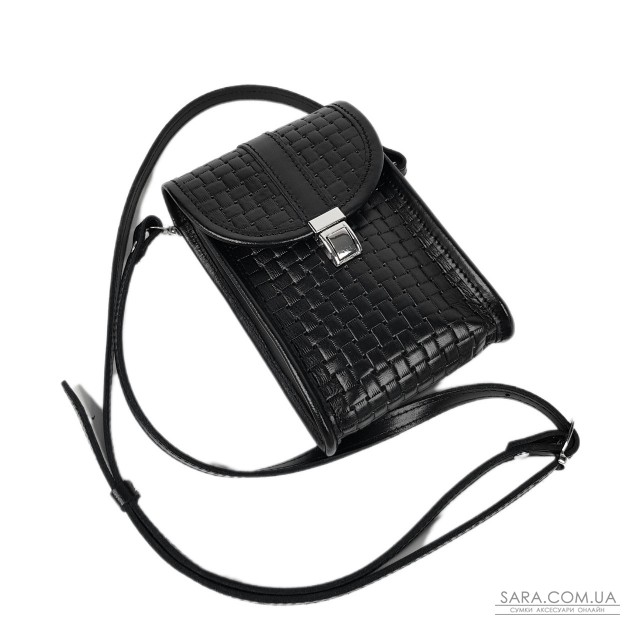Сумка жіноча "Лайк" натуральна шкіра, чорна тиснення  венето , з замком клавіша Сумка жіноча "Лайк" натуральна шкіра, чорна тиснення  венето , з замком клавіша