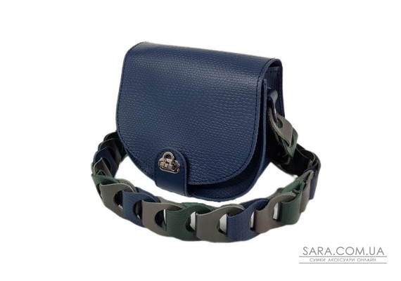 Сумка жіноча "Кенді" ремінь-плетіння натуральна шкіра, синя матова, тиснення рептилія