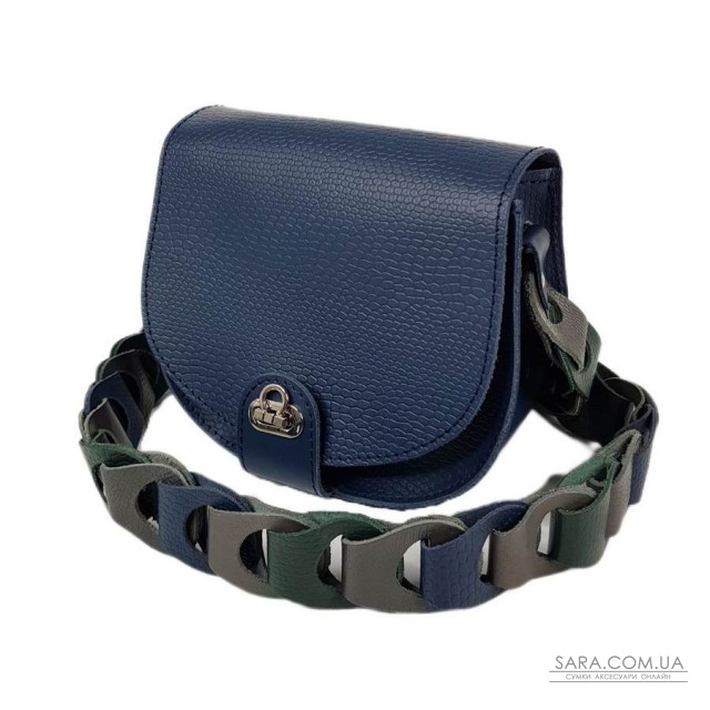 Сумка жіноча "Кенді" ремінь-плетіння натуральна шкіра, синя матова, тиснення рептилія Сумка жіноча "Кенді" ремінь-плетіння натуральна шкіра, синя матова, тиснення рептилія