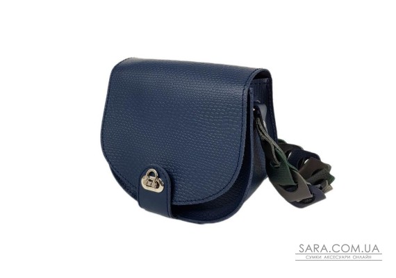 Сумка жіноча "Кенді" ремінь-плетіння натуральна шкіра, синя матова, тиснення рептилія