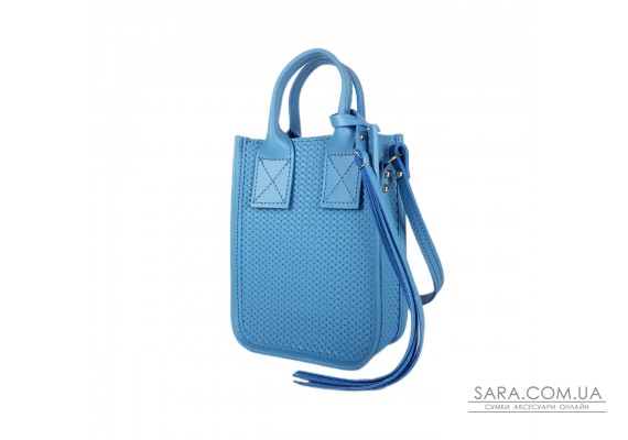 Сумка жіноча "Амелі"" натуральна шкіра, блакитна з тисненням плетінка