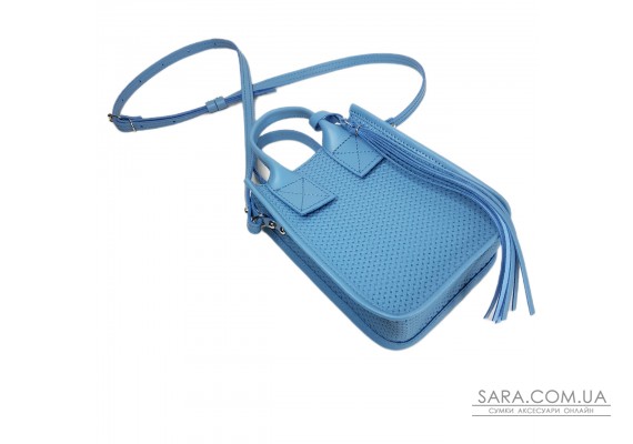 Сумка жіноча "Амелі"" натуральна шкіра, блакитна з тисненням плетінка