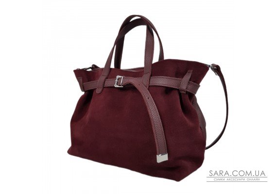 Сумка женская "Хлоя-плюс" натуральная кожа, бордовая (бургунди) флотарь/замш Сумка женская "Хлоя-плюс" натуральная кожа, бордовая (бургунди) флотарь/замш