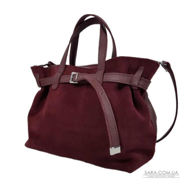 Сумка женская "Хлоя-плюс" натуральная кожа, бордовая (бургунди) флотарь/замш Сумка женская "Хлоя-плюс" натуральная кожа, бордовая (бургунди) флотарь/замш