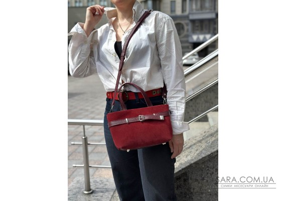 Сумка жіноча "Лоліта" натуральна шкіра та замша, бордова (бургунді)