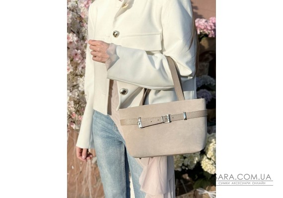 Сумка жіноча "Лоліта" натуральна шкіра та замша, бежева (слонова кістка)