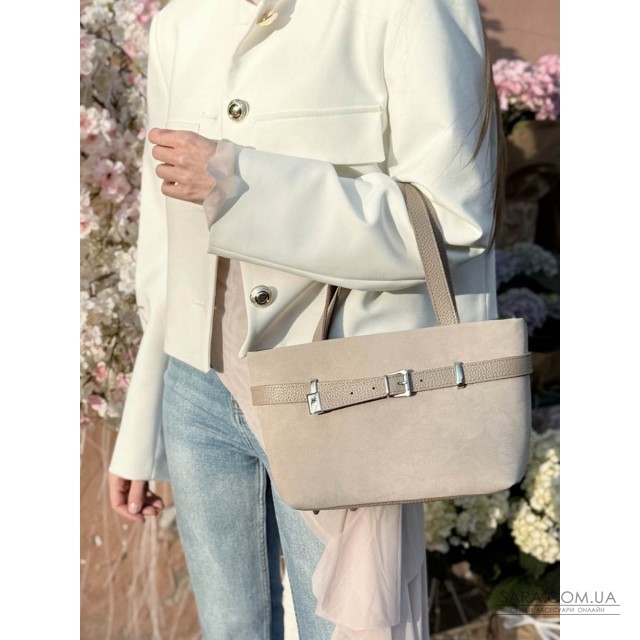 Сумка жіноча "Лоліта" натуральна шкіра та замша, бежева (слонова кістка) Сумка жіноча "Лоліта" натуральна шкіра та замша, бежева (слонова кістка)