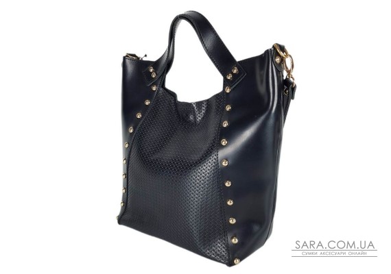 Сумка жіноча "ХОЛЛІ" натуральна шкіра, чорна з тисненням під плетінку