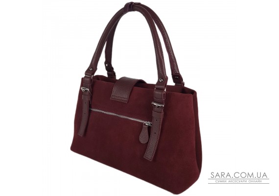 Сумка женская "Луиза" натуральная кожа, бордовая (бургунди), замш