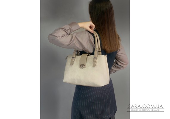 Сумка женская "Луиза" натуральная кожа, бежевая (слоновая кость), замш