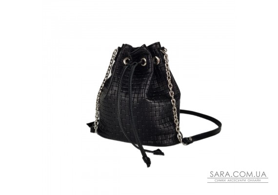 Сумка жіноча "Бель" натуральна шкіра, чорна плетіння вінето