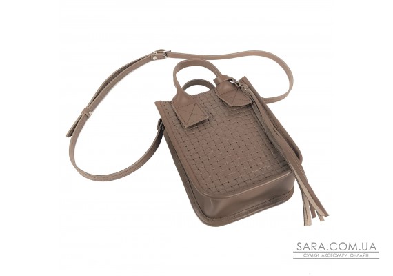 Сумка жіноча "Амелі"" натуральна шкіра, бежева (капучіно) з тисненням венето