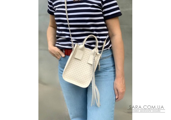 Сумка жіноча "Амелі"" натуральна шкіра, слонова кістка з тисненням венето