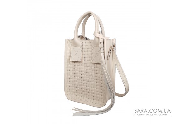 Сумка жіноча "Амелі"" натуральна шкіра, слонова кістка з тисненням венето