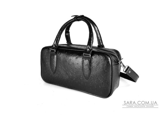 Сумка женская "Бриджит" натуральная кожа страуса (тиснение), черный