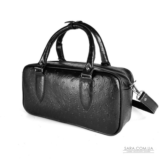 Сумка женская "Бриджит" натуральная кожа страуса (тиснение), черный Сумка женская "Бриджит" натуральная кожа страуса (тиснение), черный