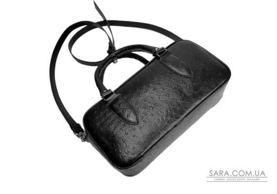 Сумка женская "Бриджит" натуральная кожа страуса (тиснение), черный