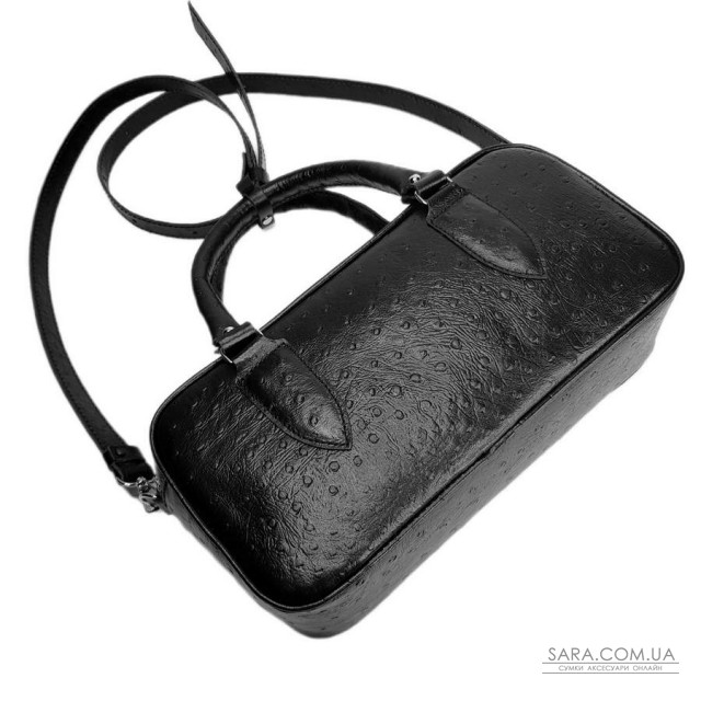 Сумка женская "Бриджит" натуральная кожа страуса (тиснение), черный Сумка женская "Бриджит" натуральная кожа страуса (тиснение), черный