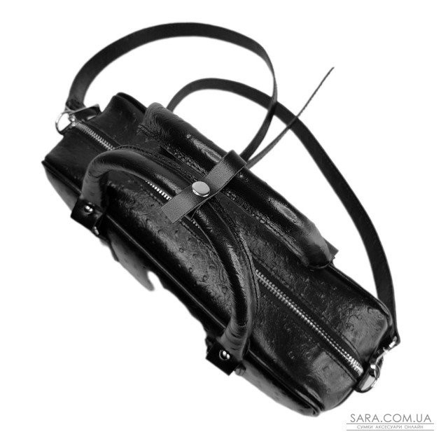 Сумка женская "Бриджит" натуральная кожа страуса (тиснение), черный Сумка женская "Бриджит" натуральная кожа страуса (тиснение), черный