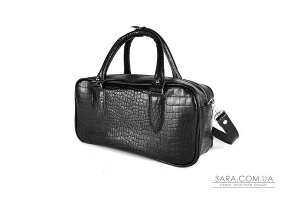 Сумка женская "Бриджит" натуральная кожа, черный  ,тиснение под крокодил