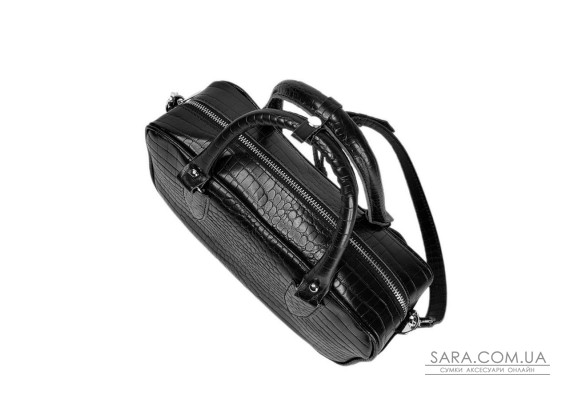 Сумка женская "Бриджит" натуральная кожа, черный  ,тиснение под крокодил