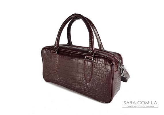 Сумка женская "Бриджит" натуральная кожа, бургунди,тиснение под крокодил