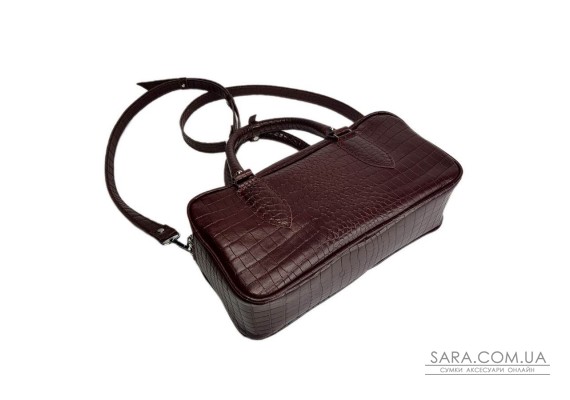 Сумка женская "Бриджит" натуральная кожа, бургунди,тиснение под крокодил