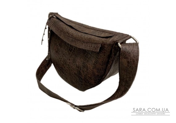 Сумка жіноча бананка "Джой" натуральна шкіра, коричнева,тисненяя під крокодила