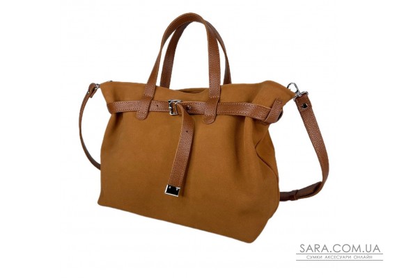 Сумка женская "Хлоя-плюс" натуральная кожа, рыжая флотарь/замш