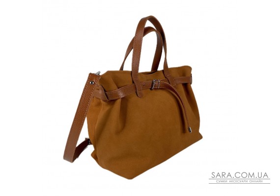 Сумка женская "Хлоя-плюс" натуральная кожа, рыжая флотарь/замш