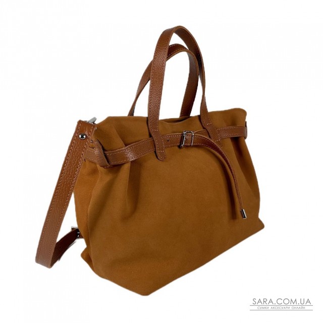 Сумка женская "Хлоя-плюс" натуральная кожа, рыжая флотарь/замш Сумка женская "Хлоя-плюс" натуральная кожа, рыжая флотарь/замш