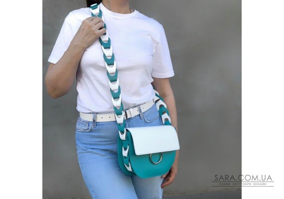 Сумка жіноча "Рута" натуральна шкіра, біла / бірюзова
