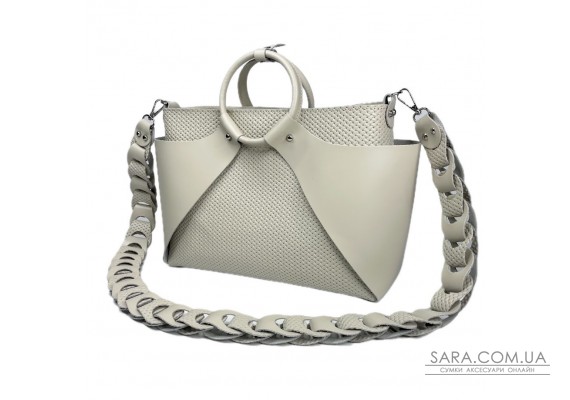 Сумка жіноча "РОНДА" натуральна шкіра, біла матова з плетінкою та з плетеним ременем