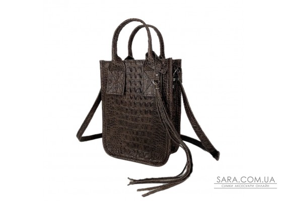 Сумка жіноча "Амелі"" натуральна шкіра, коричнева під крокодила