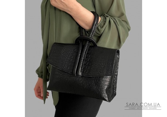 Сумка жіноча "Нота" натуральна шкіра, чорна,тиснення під крокодила