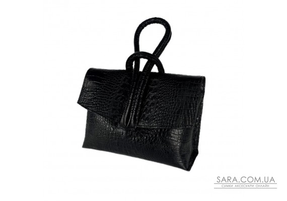 Сумка жіноча "Нота" натуральна шкіра, чорна,тиснення під крокодила