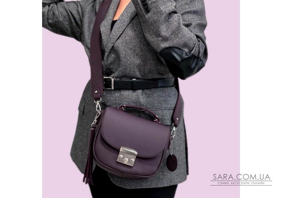 Сумка жіноча "Ріміні" натуральна шкіра, баклажан суперматова з тисненням плетінка