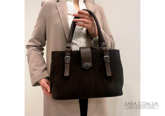 Сумка женская "Луиза" натуральная кожа, коричневая (шоколад), замш