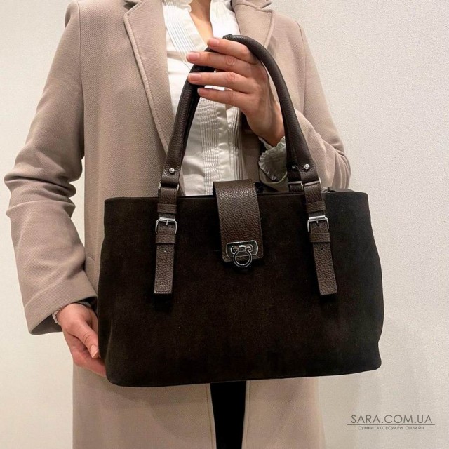 Сумка женская "Луиза" натуральная кожа, коричневая (шоколад), замш Сумка женская "Луиза" натуральная кожа, коричневая (шоколад), замш