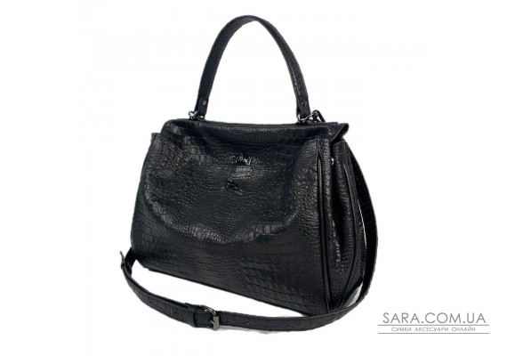 Сумка жіноча "Діана" натуральна шкіра, чорна під крокодила