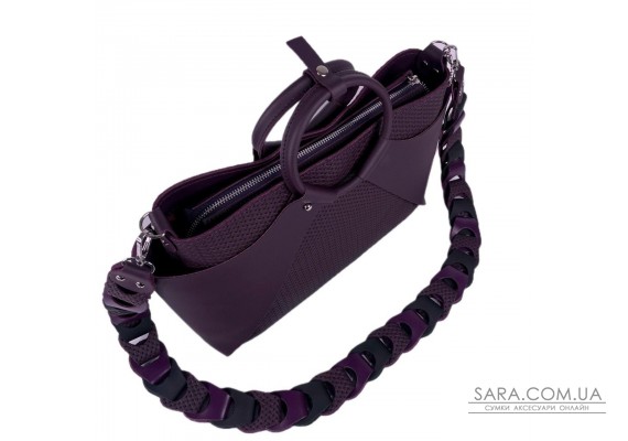 Сумка жіноча "РОНДА" натуральна шкіра, баклажан матова з плетінкою та з плетеним ременем