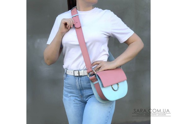 Сумка жіноча "Рута" натуральна шкіра, блакитна / рожева