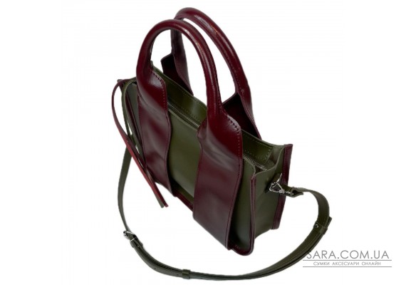 Сумка жіноча "Фіона S" натуральна шкіра, хакі/бургунді глянцева