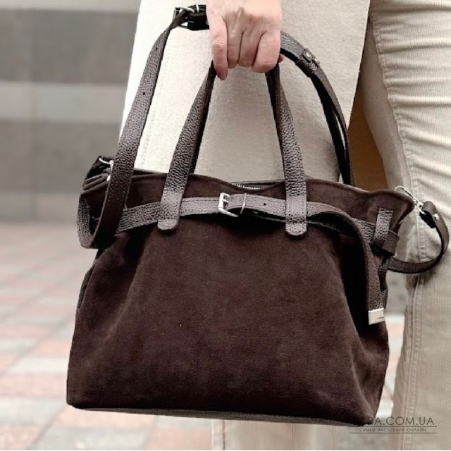 Сумка женская "Хлоя-плюс" натуральная кожа, коричневая (шоколад) флотарь/замш Сумка женская "Хлоя-плюс" натуральная кожа, коричневая (шоколад) флотарь/замш