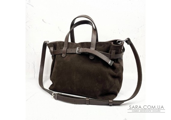 Сумка женская "Хлоя-плюс" натуральная кожа, коричневая (шоколад) флотарь/замш