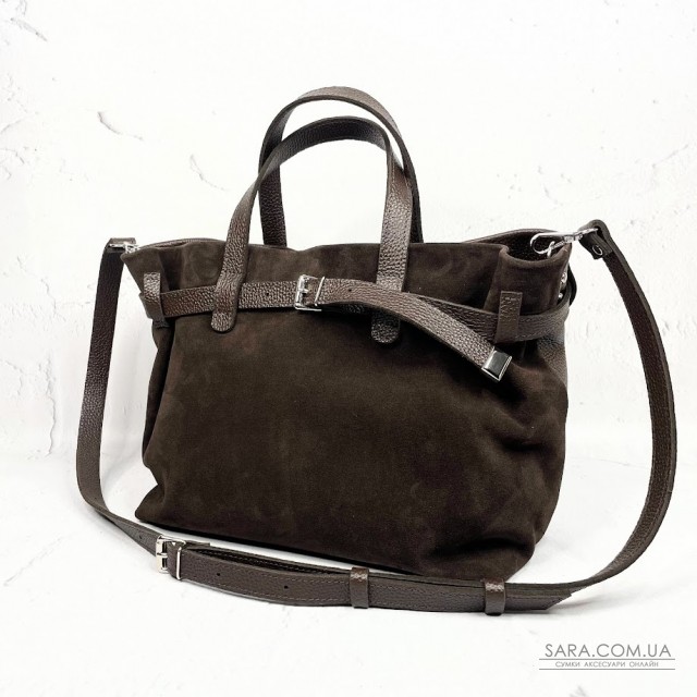 Сумка женская "Хлоя-плюс" натуральная кожа, коричневая (шоколад) флотарь/замш Сумка женская "Хлоя-плюс" натуральная кожа, коричневая (шоколад) флотарь/замш