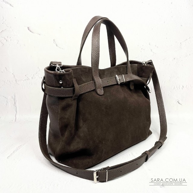 Сумка женская "Хлоя-плюс" натуральная кожа, коричневая (шоколад) флотарь/замш Сумка женская "Хлоя-плюс" натуральная кожа, коричневая (шоколад) флотарь/замш